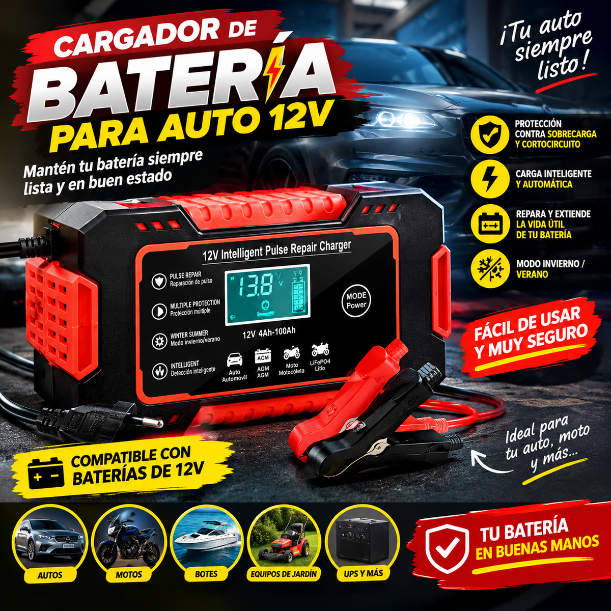 Cargador de Batería 12V: práctico y funcional.